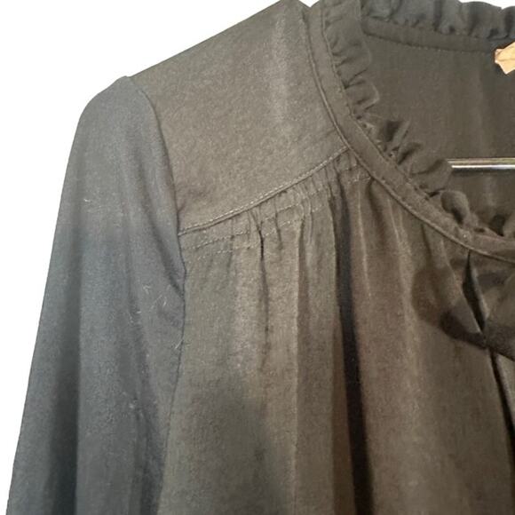 Meadow Rue Black Long Sleeve Layered Ruffled Front Tie Neck Blouse Women Sz S - Picture 7 of 12